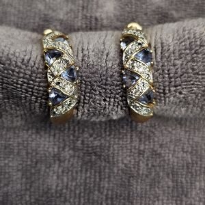 Earings - 14 karat gold plated, glass tanzanite